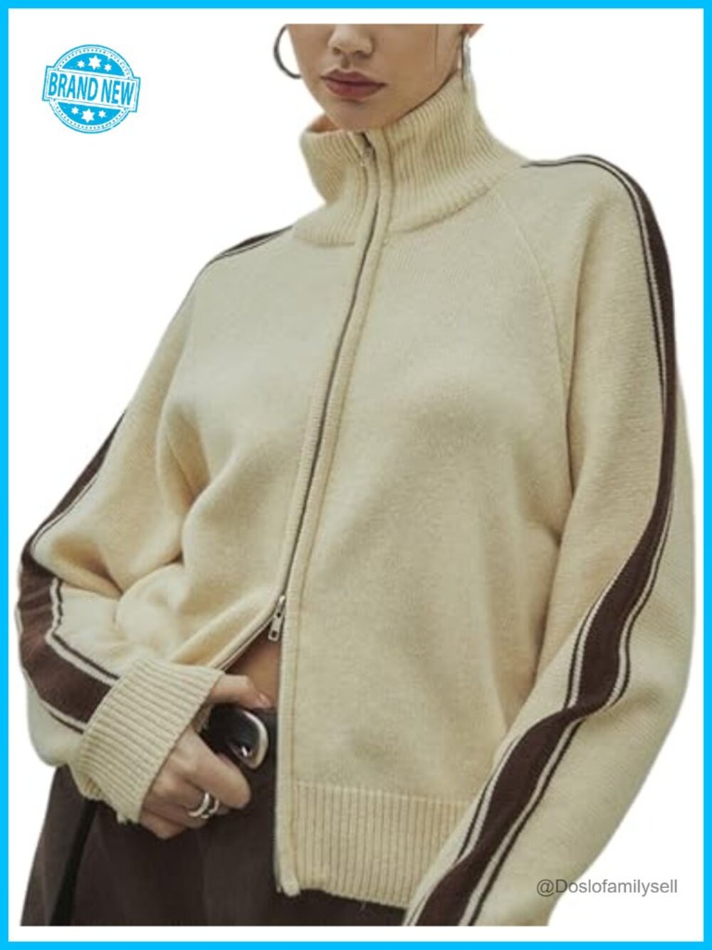 Womens Zip Up Cardigan Sweater Long Sleeve Knit Jacket Relaxed Fit
